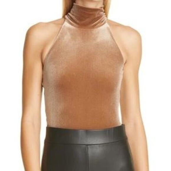 Alix NYC NWT Bentley Velvet Brown Size S Bodysuit Halter Neck Open Back S - Picture 2 of 12